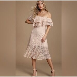 Lulus Jaclyn Blush Pink Lace Off-the-Shoulder Midi Dress Lined Size‎ Small